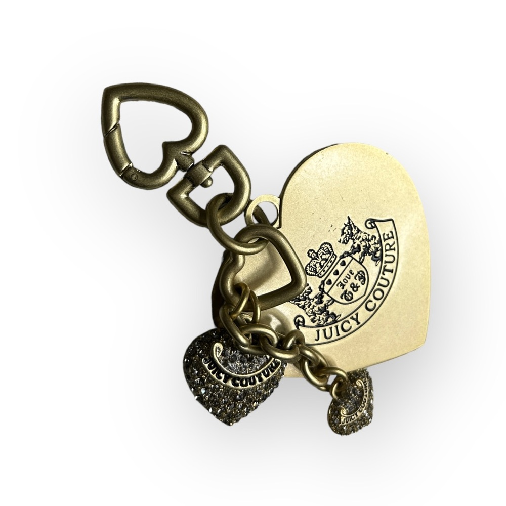 Juicy Couture Bejeweled Handbag Charm Rhinestone Heart Keychain Bag Clip Gold - Picture 2 of 9